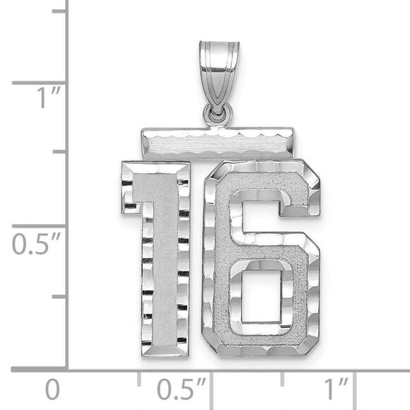 14k White Gold, Varsity Collection, Large D/C Pendant, Number 16 - Picture 2 of 3